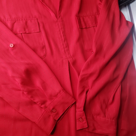 Kim Rogers Woman Red Chiffon Blouse Roll Tab Sleeves Plus Size 3X - Picture 4 of 13